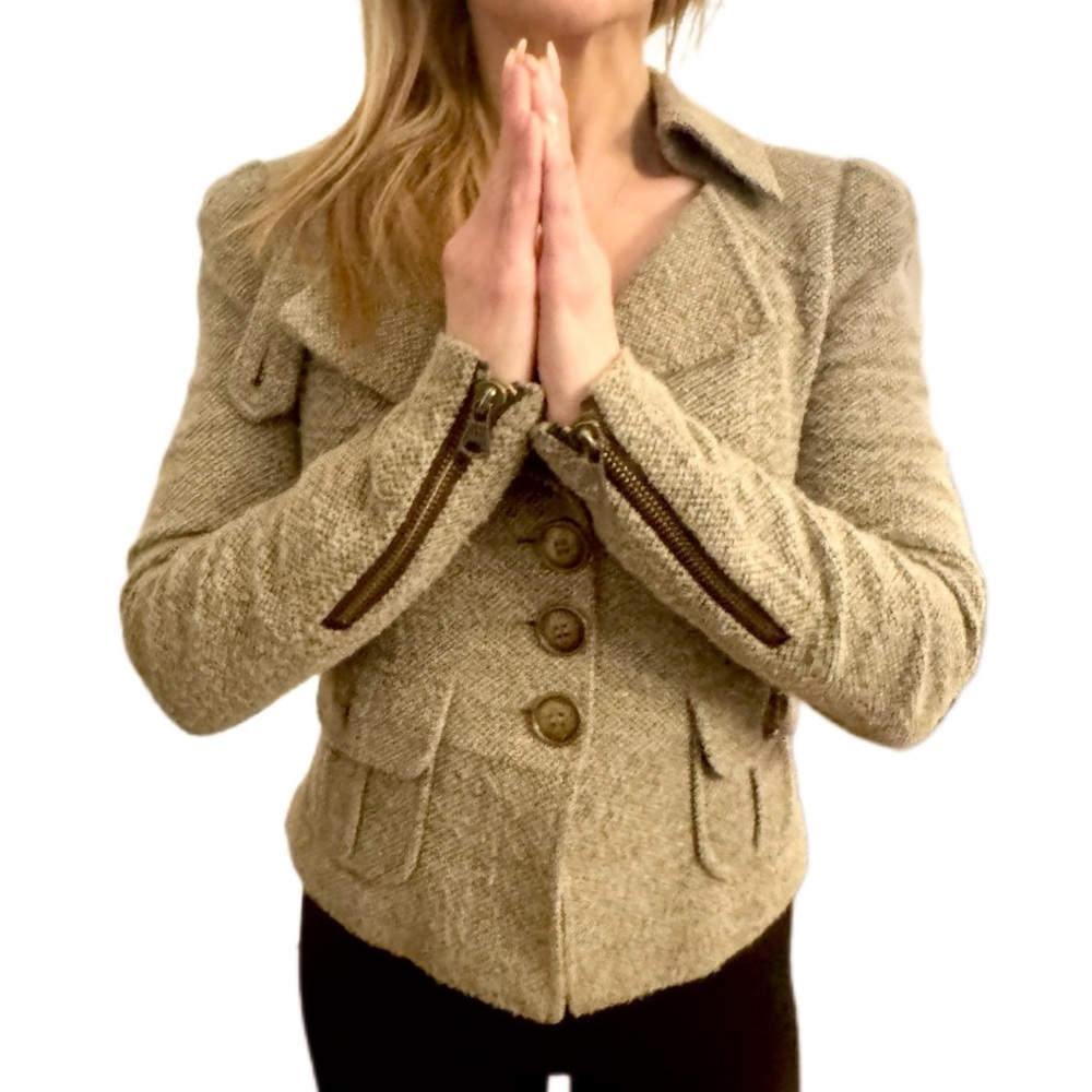 Nanette Lepore Women's d’Orsay’ Tan Tweed Jacket XS w/ Unique Details - Picture 5 of 12